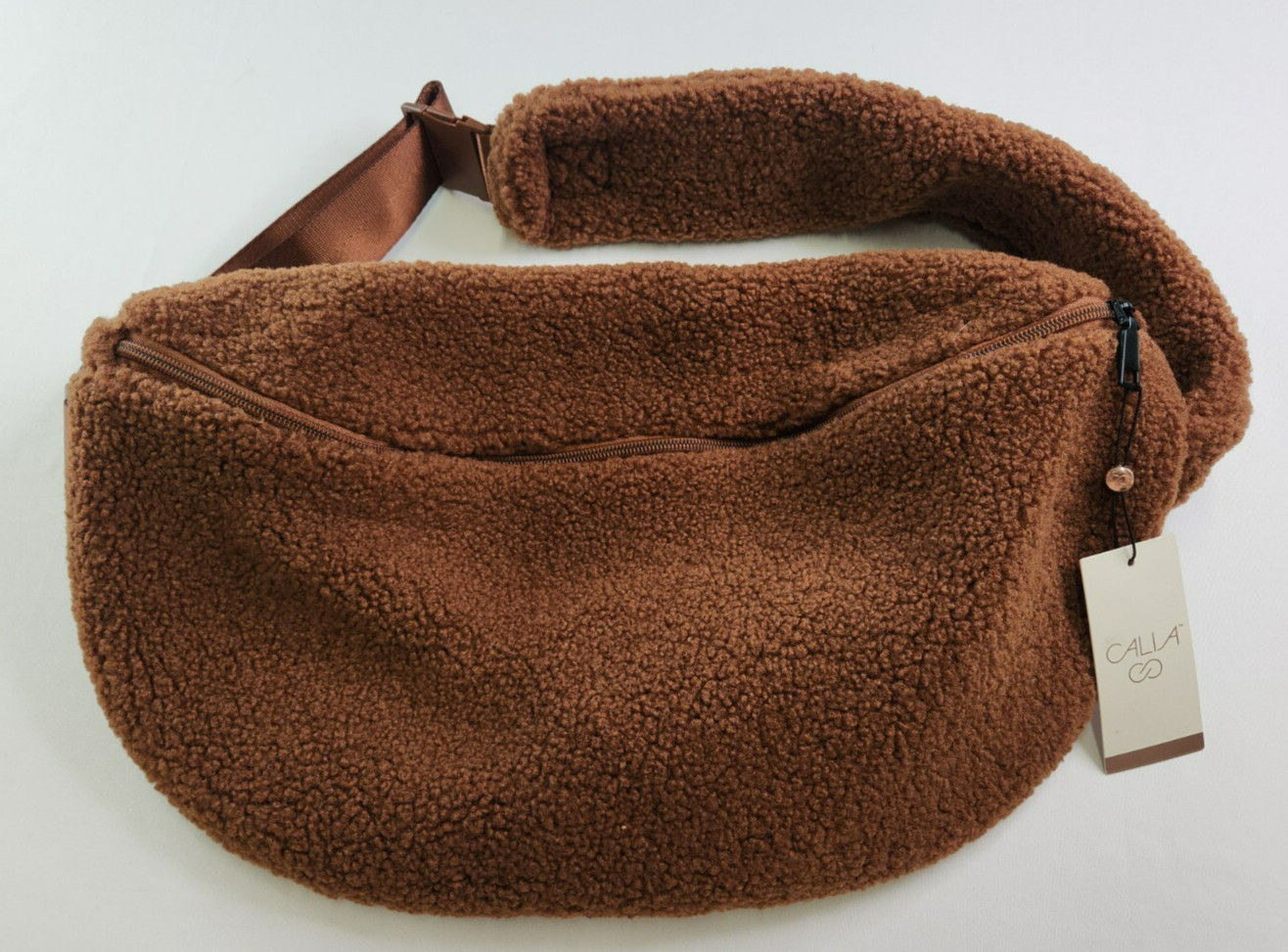 Calia Womens Rocky Mountain Brown Sherpa Large Sling Bag 17'x10'x6' Adjustable S