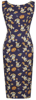 Collectif HEPBURN Pumpkin Pünktchen Pin Up Pencil Dress KLEID Rockabilly