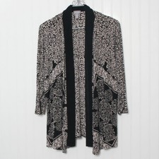 Chico's Travelers 3 Black Geo Open Front 3/4 Sleeve Acetate Cardigan XL