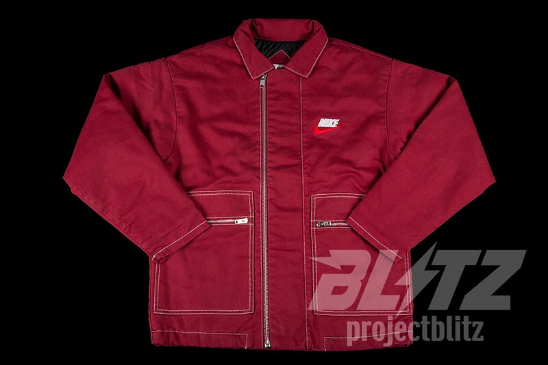 SUPREME NIKE ZIP WORK JACKET BURGUNDY M FW18 DOUBLE QUILTED