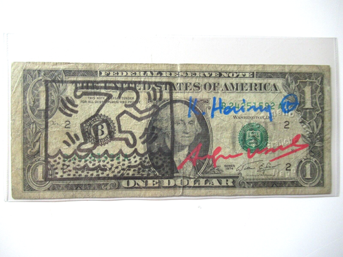 A. WARHOL/K. HARING: 1 Dollar ORIGINAL SIGNIERT, SKIZZIERT, BEARBEITET, von 1977 - Bild 2 von 6