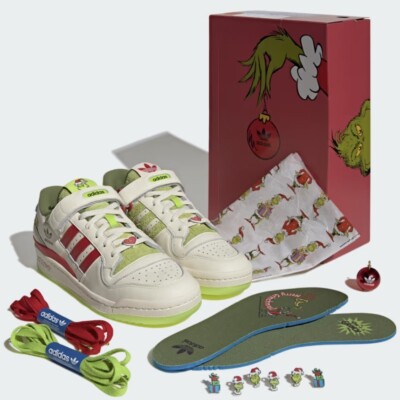 ADIDAS ORIGINALS FORUM LOW X THE GRINCH SHOES CHRISTMAS GIFT BOX BUNDLE SIZE 10