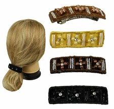 4 Hair Barrettes Hair Clip Pearls  Tiny Beads 3" Clip Colors Assorted