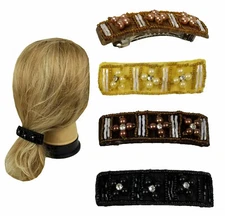 4 Hair Barrettes Hair Clip Pearls & Tiny Beads 3" Clip Colors Assorted