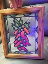 Vintage Hanging Stained Leaded Plexi Glass Window Sun Catcher Chili Peppers
