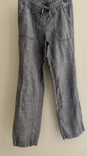 Athleta Leinenhose Chambray grau Freizeit Pull-On Kordelzug Taille Taschen Größe 8
