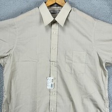 VINTAGE Van Heusen Mens Dress Shirt 17 Beige Button Up Half Sleeve Pocket NEW