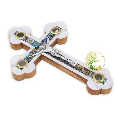Decorative Mother of Pearl wall hanging cross handmade in the Holy Land