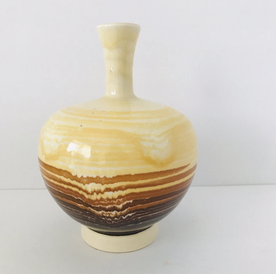 Glazed Pottery Vase HAEGER Earth tones Brown Pale Yellow 8.5” Tall New - Image 2 of 4