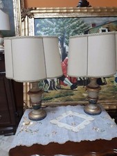 X2 Lampada Tavolo classica oro artistico fiorentino shabby legno Abat-Jour H 48