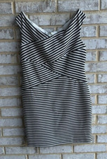 Guess Los Angeles Black & White Striped Off Shoulder Shift Dress Women's Size 14