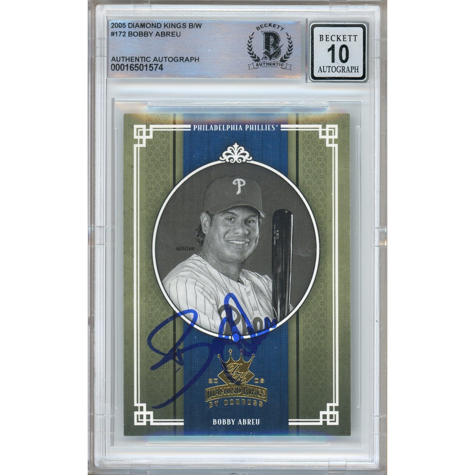 Bobby Abreu Phillies Autograph 2005 Diamond Kings B/W Card #172 BAS Auto 10 Slab