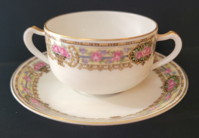 Haviland Limoges Double Handle Cup & Saucer for House of Stewart NY Rose Pattern