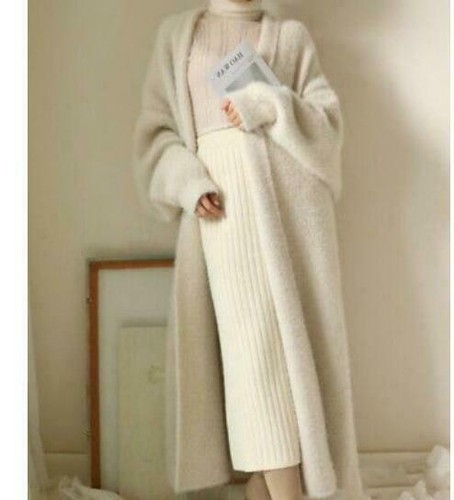 Elegant Womens Cashmere Fur Trench Knit Cardigan Parka Outwear Sweater Coat New - Picture 6 of 6