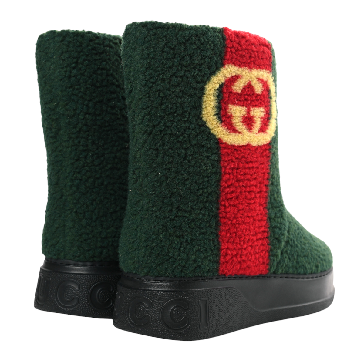 Authentic Men's Gucci Green Auckland Interlock GG Logo Furry Boots
