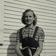 Vintage 1940s Real Photo Snapshot Pretty Young Teen Girl Jumper Dress Amateur 