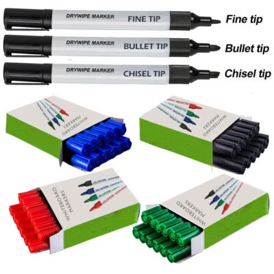 Whiteboard Marker Dry Wipe Pens ✔3 Tips ✔4 colours ✔Board Metal Glass Wipe Clean