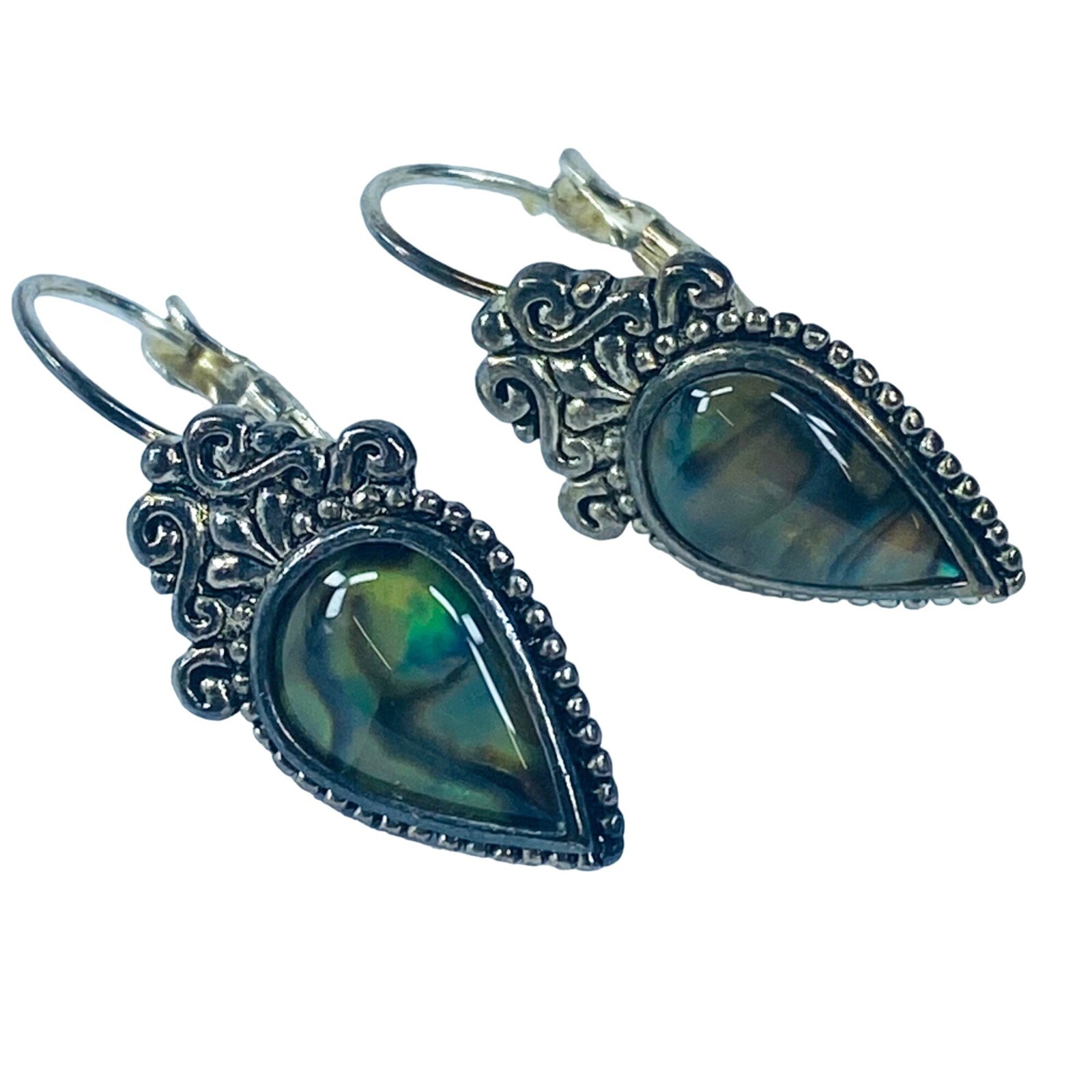 Multicolor Abalone Shell Pierced Earrings in Silv… - image 1