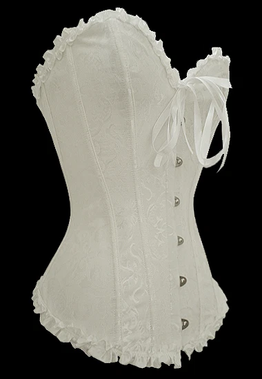CORSET VICTORIEN BLANC SERRE TAILLE TOP HAUT BROCADE LINGERIE SEXY (5085-1)