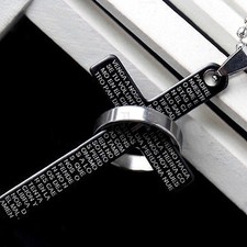 CROCE PENDENTE COLLANA BLU ANELLO ORO ACCIAO PREGHIERA INOX RIMOVIBILE de