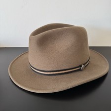 Stetson Fedora Hat Wool Size 7 1/8 Medium Light Brown Logo Emblem Vintage