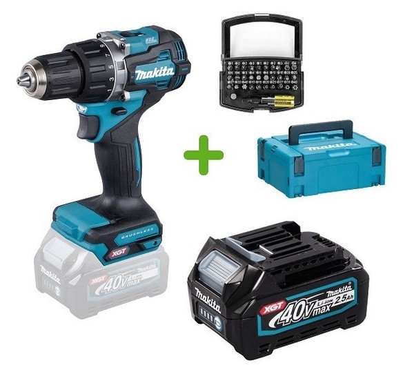 Makita DF002GZ Akku-Bohrschrauber 40V Xgt DF002 + 1X Akku 2,5Ah + Bits + Koffer-image