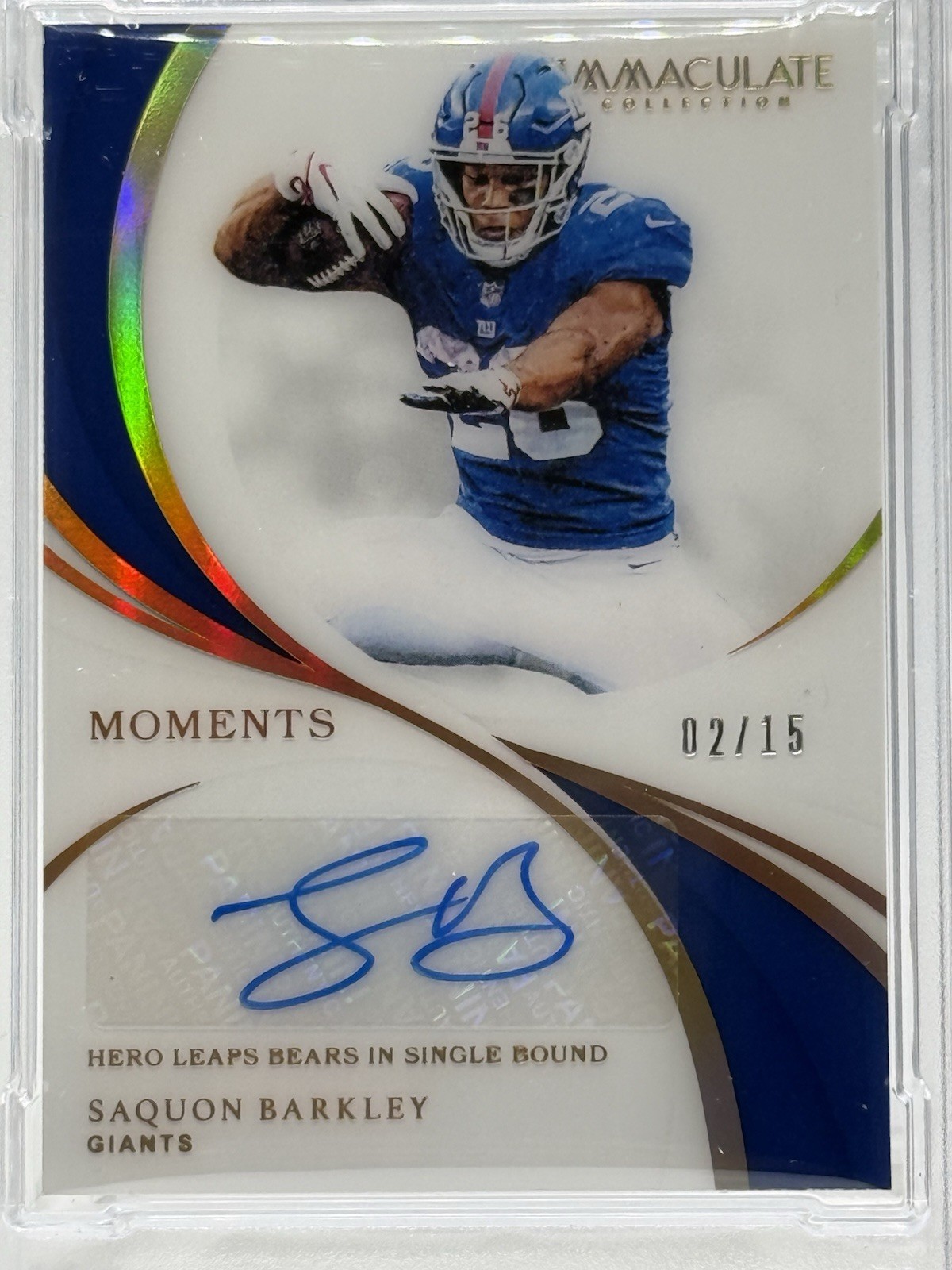 2019 Panini Immaculate Moments #IMA-SB SAQUON BARKLEY (AUTO #'D / 15) PSA 8 view 5