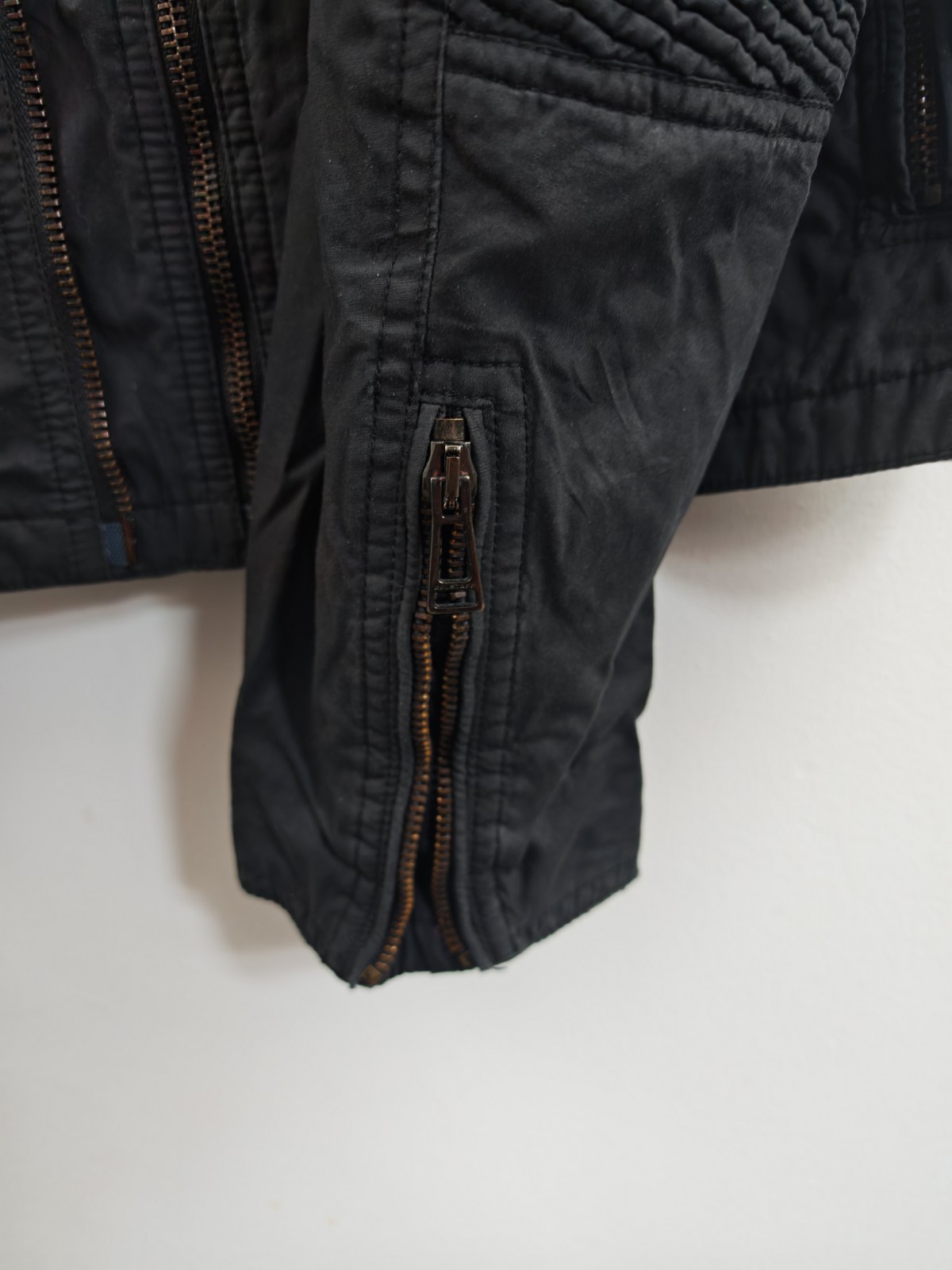 Belstaff Black Coated Cotton Biker Jacket Mens Size IT 48 Double Zip Motorcycle image 10
