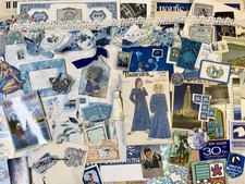 Vintage Junk Journal Ephemera Kit Blue Mixed Media Collage