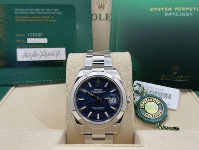 2024 Rolex Datejust 41 126300 41mm Blue Motif Dial Stainless Steel Box Papers
