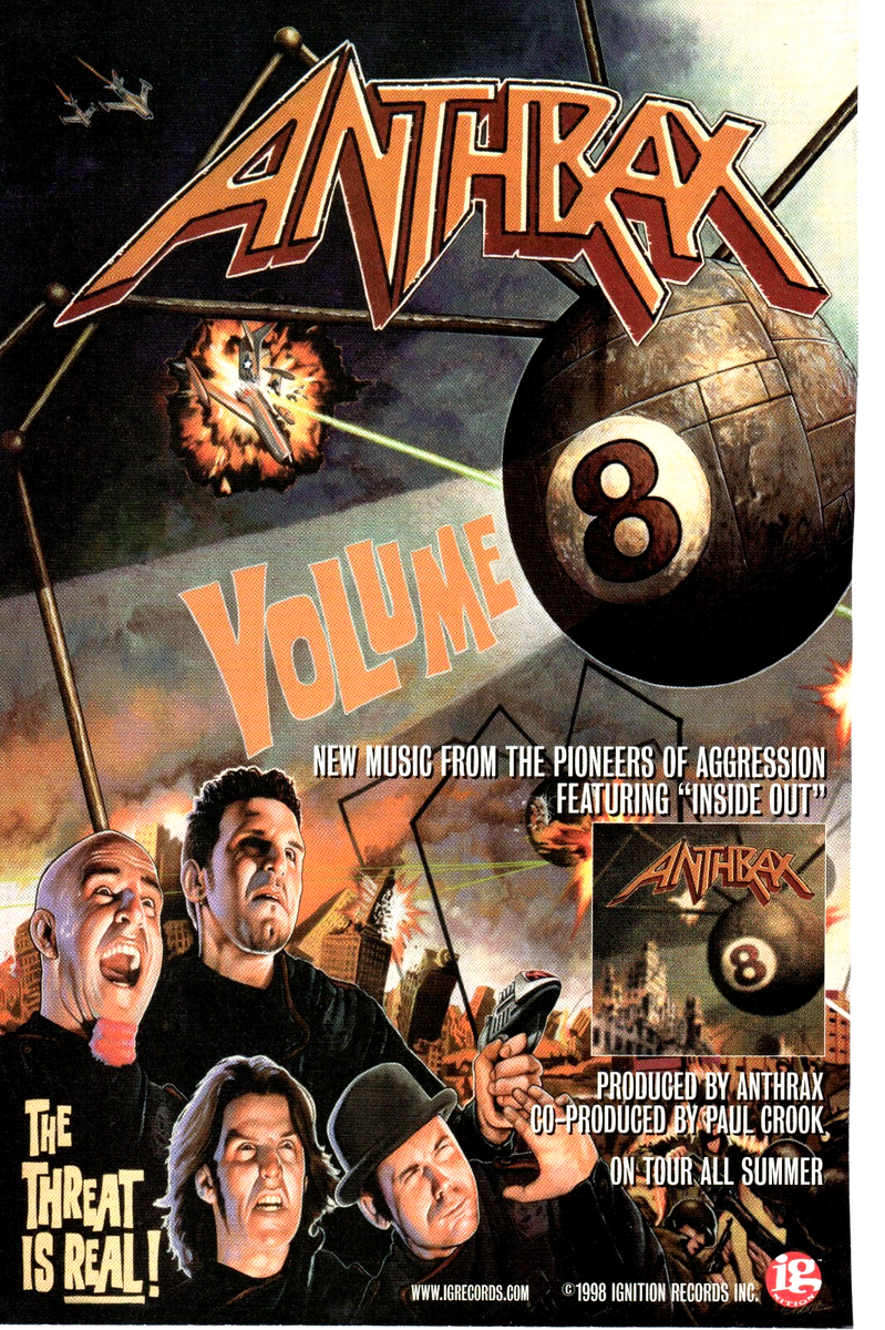 1998 ANTHRAX VOLUME 8 Music PRINT AD WALL ART - THE THREAT IS REAL