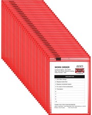 50 PCS Dry Erase Pockets 14x10 Inch Job Ticket Holders Order Sleeves Red