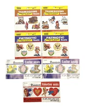 Vintage Eureka Dennison Seals Sticker Lot Holiday Thanksgiving Patriotic Easter