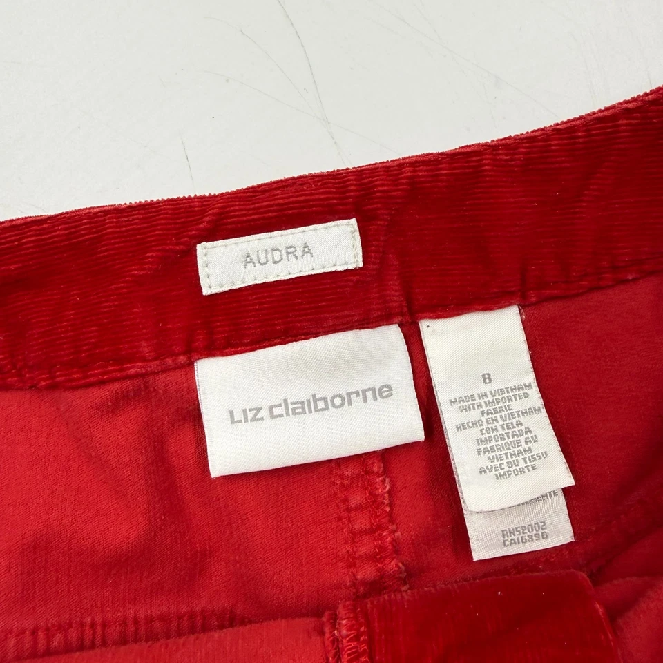 Liz Claiborne Womens Audra Classic Fit Size 8 Red Cotton Corduroy Straight Pants - Image 4 of 4