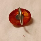 925 Silver Oval Amber Cabochon Ring, Silver Tone Band, Orange Gemstone — photo 4