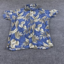 Pierre Cardin Shirt Mens XL Blue Floral Casual Button Up Tropical Short Sleeve
