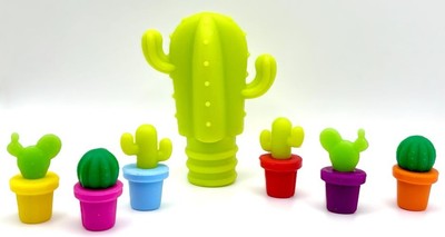 Barware Kitchenware Silicone Cacti Cactus Bottle Stopper & Drink Markers Set NIB