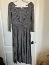 Coldwater Creek Sz 12 Maxi Dress 3/4 Sleeve Black/ White Cinched Waist Stretchy