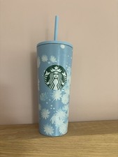 Starbucks Bicchiere Tazza Termica Cold to Go Acciaio Inox Floreale Blu-Bianco 16oz