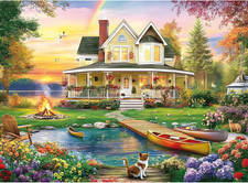 300 Piece Puzzle for Adults, Large Piece Elderly Jigsaw Puzzle, Lakeside Villa w