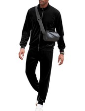 Men's 2 Piece Velour Full Zip Jacket and Jogger Outfits Long Sleeve Winter Ja...