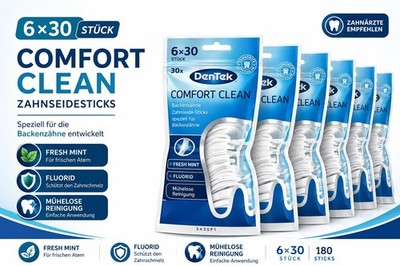 Zahnseide-Sticks   6×30 Stück | Fresh Mint | Original DenTek Comfort Clean
