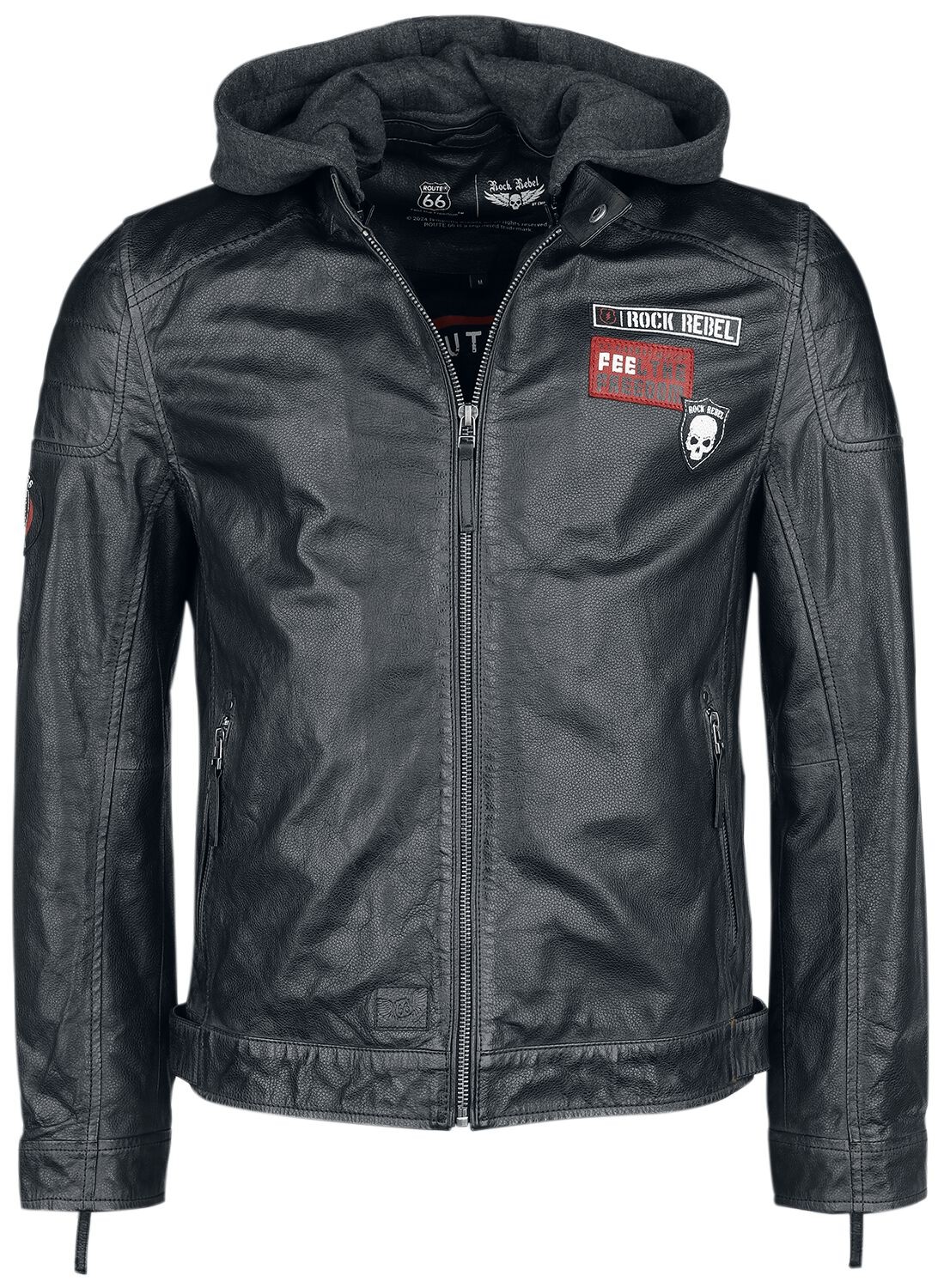 Рок-бунтарь от EMP Herren schwarze Lederjacke mit Kapuzeneinsatz
