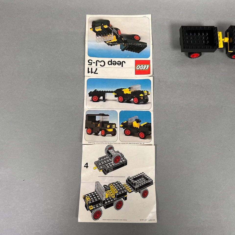 RARE LEGO Jeep CJ-5 & Trailer Set 711-1 + Instructions, Incomplete No Box, 1977 - Image 3 of 4