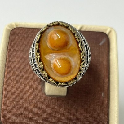 Vintage Natural Agate Camel Hump Ring 925 Silver Yemeni Aqeeq Handmade Size 10US