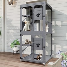 Gray 4-Tier Catio Enclosure Window Access, Wheels, Waterproof Roof, Rest Box 