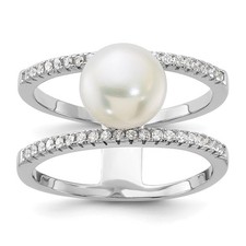 Sterling Silver 8-9mm White Cultured Pearl and Cubic Zirconia Ring Size 8