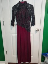 Elegant Black Lace Burgundy Formal Gown Long Sleeve Sequin Evening Dress