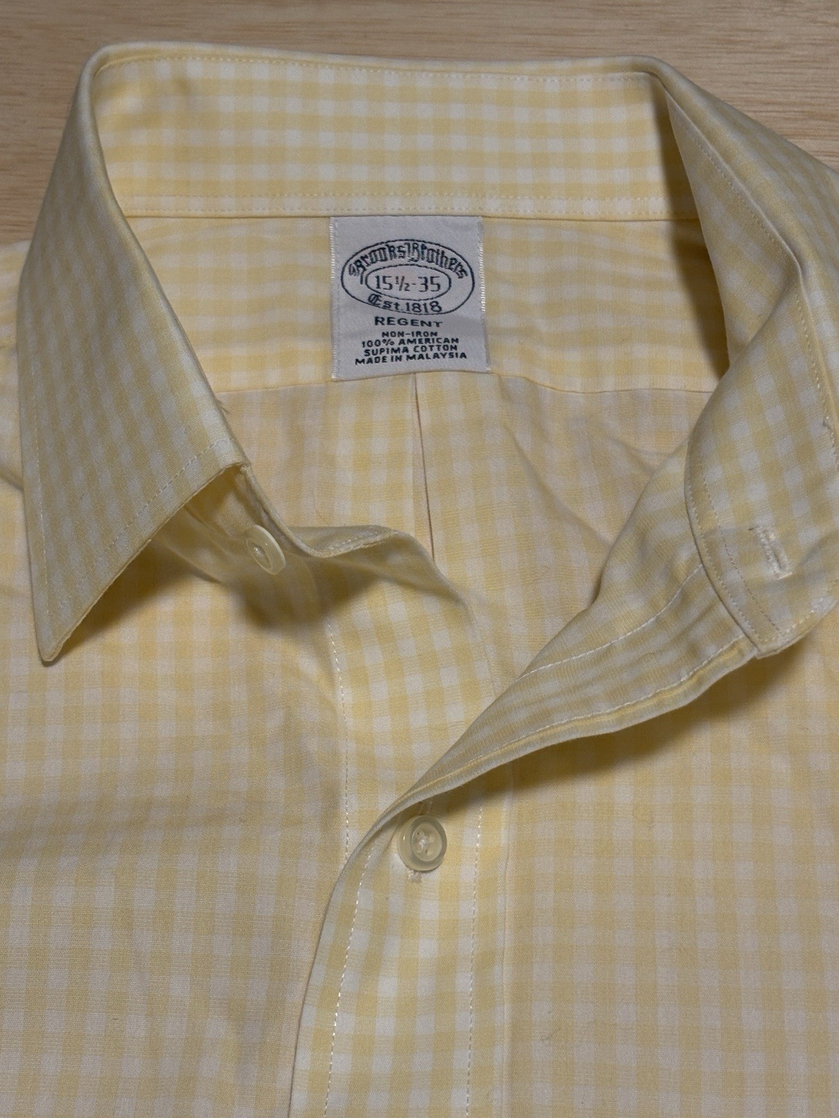 Brooks Brothers Non Iron Shirt Men’s Large  15-1/2 Yellow White Checkered NWT thumbnail 2