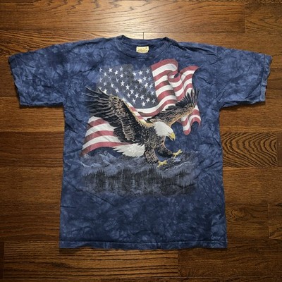 The Mountain Bald Eagle American Flag T Shirt Mens XL Tie Dye USA Graphic